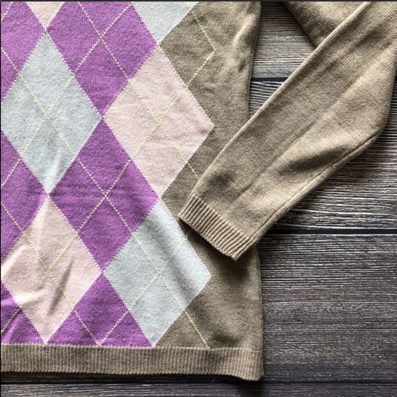 NY & Co Spring Argyle Sweater purple tan sz XS - Picture 2 of 5